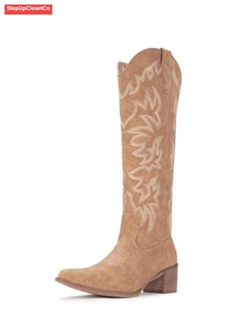 Women's Knee High Cowboy Boots Western Snip Toe Side Zipper Chunky Heel